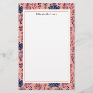 Preppy Blue and Coral Pattern Stationery