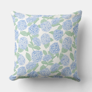 Preppy Blue and Green Hydrangeas Cushion