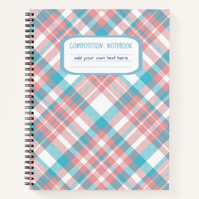 Preppy Blue and Pink Plaid Composition Notebook (Front)