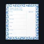 Preppy Blue And White Animal Print Meal Planner Notepad<br><div class="desc">A chic meal planner / weekly activities planner design that you can customise with your own text if preferred. The design features a blue and white Leopard print pattern border and template fields for you to customise the wording.</div>