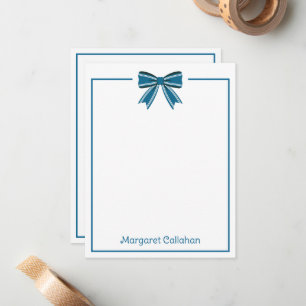 Preppy Blue and White Bow Personalised Card