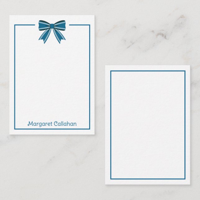 Preppy Blue and White Bow Personalised Card (Front/Back)
