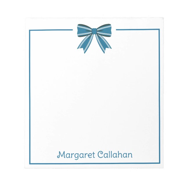 Preppy Blue and White Bow Personalized Notepad (Front)