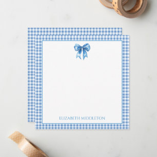 Preppy Blue and White Gingham and Bow Card