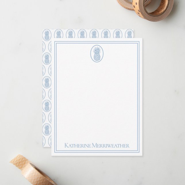 Preppy Blue and White Pineapple in Frame Card (Front/Back In Situ)