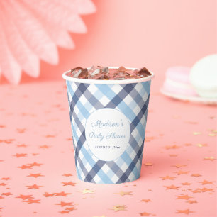 Preppy Blue And White Plaid Baby Shower Party Paper Cups