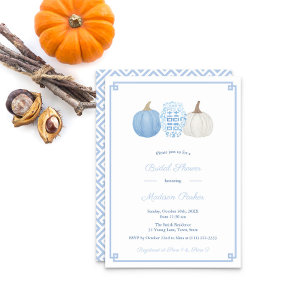 Preppy Blue And White Pumpkin Autumn Bridal Shower Invitation