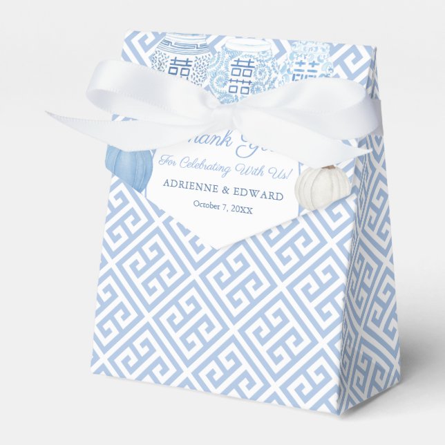 Preppy Blue And White Pumpkins Greek Key Wedding Favour Box (Front Side)
