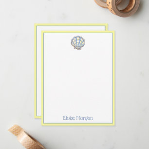 Preppy Blue and Yellow Plaid Scallop Seashell Card