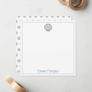 Preppy Blue and Yellow Plaid Scallop Seashell Card