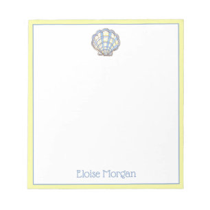 Preppy Blue and Yellow Plaid Scallop Seashell Notepad