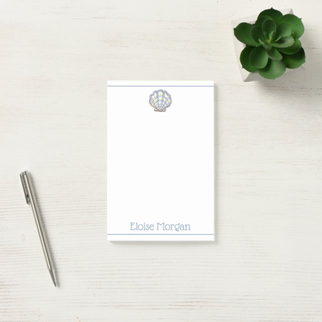 Preppy Blue and Yellow Plaid Scallop Seashell Post-it Notes (Office)