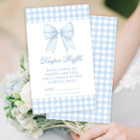 Preppy blue bow baby shower diaper raffle cards