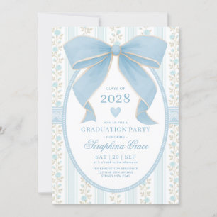 Preppy Blue Bow Cottagecore Graduation Party Invitation