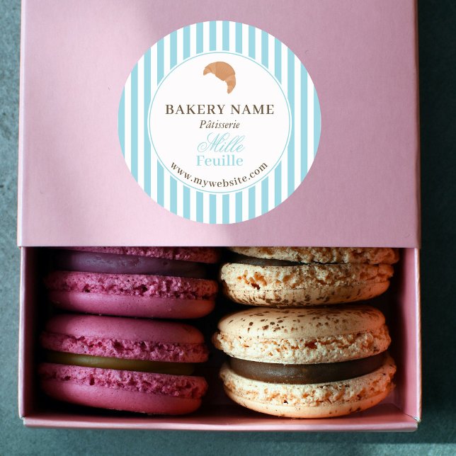 Preppy Blue Brown Stripes Bakery Logo Product Classic Round Sticker (Preppy Blue Brown Stripes Bakery Logo Product Classic Round Sticker)
