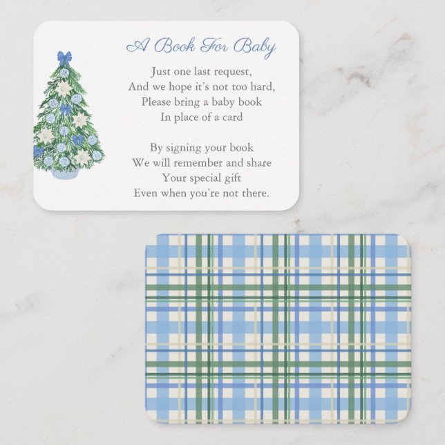 Preppy Blue Christmas Bring A Book For Baby Shower Enclosure Card (Front/Back)