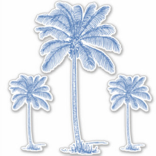 Preppy Blue Coastal Palmetto Palm Trees