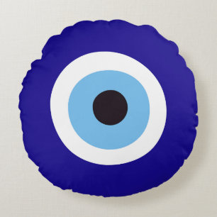 Preppy Blue Evil Eye Round Cushion