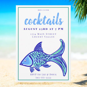 Preppy Blue Fish Cocktail Party Invitation