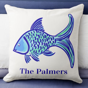 Preppy Blue Fish  Cushion