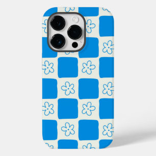 Preppy Blue Flower Chequered Pattern Case-Mate iPhone 14 Pro Case