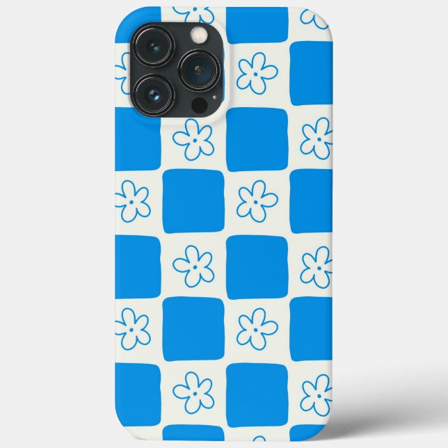 Preppy Blue Flower Chequered Pattern Case-Mate iPhone Case (Back)