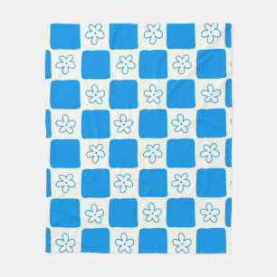 Preppy Blue Flower Chequered Pattern Fleece Blanket