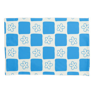 Preppy Blue Flower Chequered Pattern Pillowcase