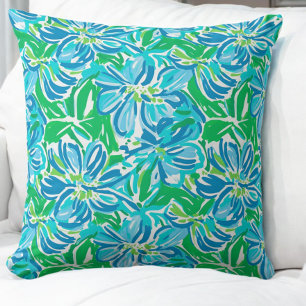 Preppy Blue Flowers Cushion