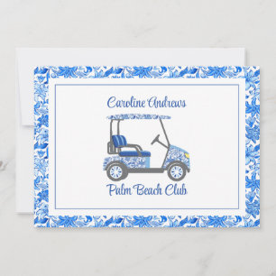 Preppy Blue Flowers Palm Beach Golf Cart Thank You Card
