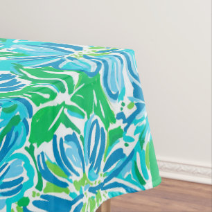 Preppy Blue Flowers  Tablecloth