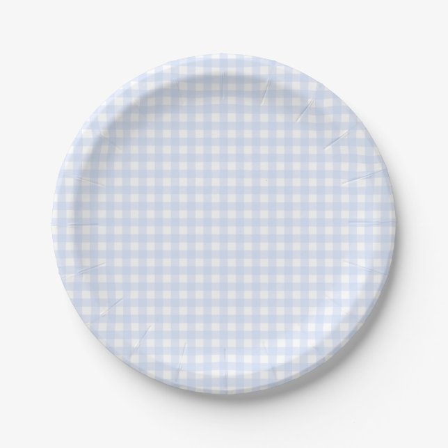 Preppy Blue Gingham Birthday Party Paper Plate (Front)