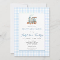 Preppy Blue Gingham Choo Choo Train Baby Shower