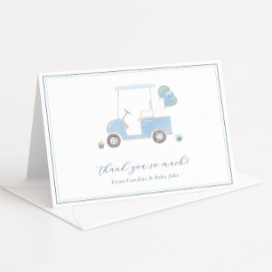 Preppy Blue Golf Cart Baby Boy Shower Thank You Card