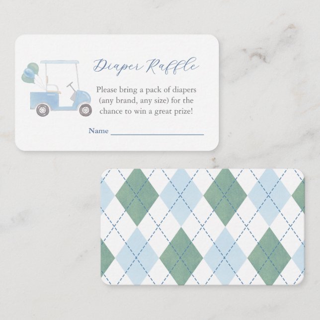 Preppy Blue Golf Cart Diaper Raffle Baby Shower Enclosure Card (Front/Back)