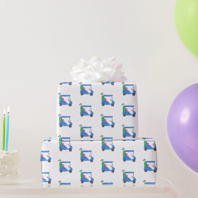 Preppy Blue Golf Cart Wrapping Paper (Party Gifts)