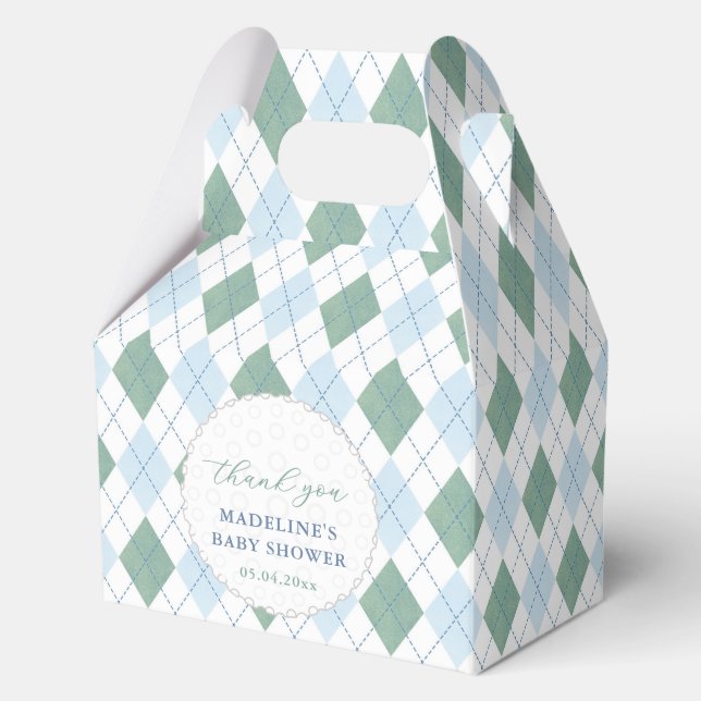 Preppy Blue Golf Diamond Print Baby Boy Shower Favour Box (Front)