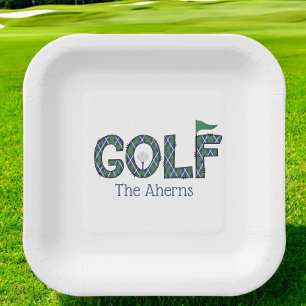 Preppy Blue & Green Argyle Golf Custom Paper Plate