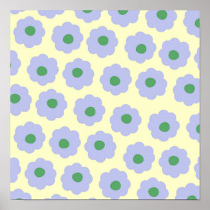 Preppy Blue Green Cute Hippie Flower Pattern Poster