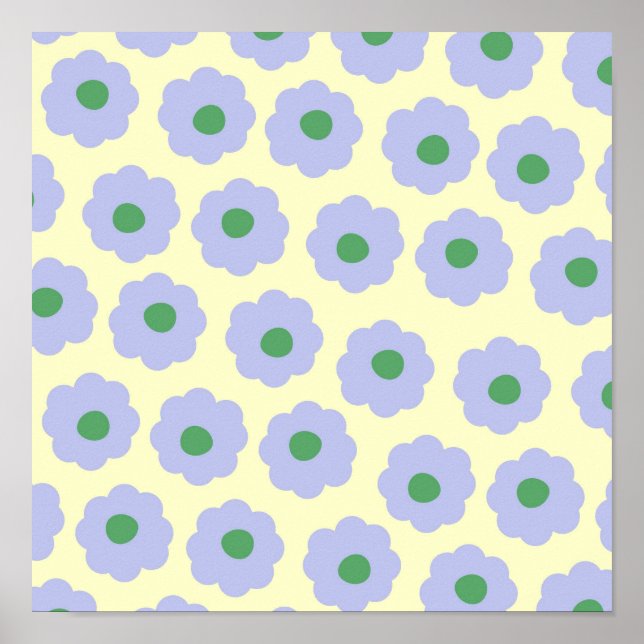 Preppy Blue Green Cute Hippie Flower Pattern Poster (Front)