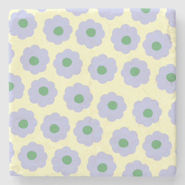 Preppy Blue Green Cute Hippie Flower Pattern Stone Coaster (Front)