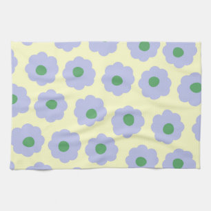 Preppy Blue Green Cute Hippie Flower Pattern Tea Towel