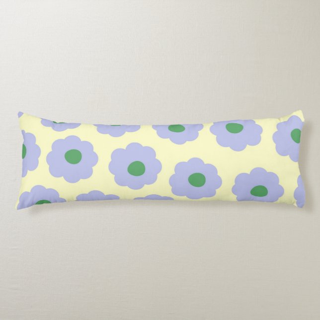 Preppy Blue Green Floral Simple Flower Pattern Body Cushion (Front)