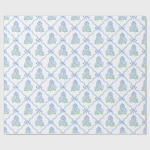 Preppy Blue Green Hydrangeas Wrapping Paper