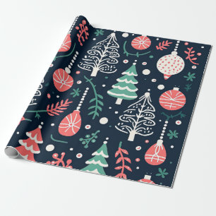Preppy Blue Holiday Print Christmas  Wrapping Paper