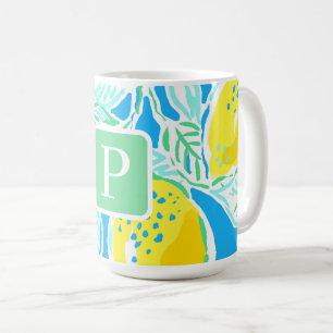 Preppy Blue Lemon Initial Monogram Coffee Mug