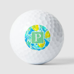 Preppy Blue Lemon Pattern Initial Golf Balls
