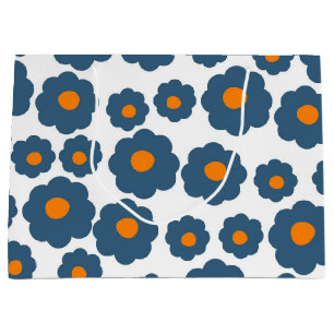 Preppy Blue Orange Hippie Flower Pattern Large Gift Bag