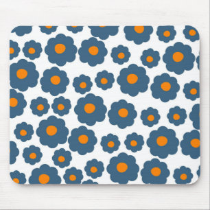 Preppy Blue Orange Hippie Flower Pattern Mouse Mat