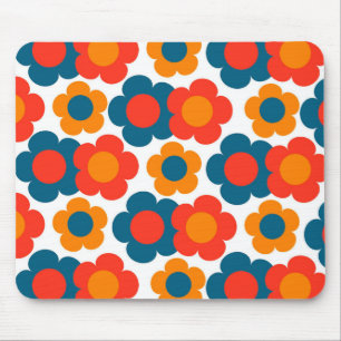 Preppy Blue Orange Hippie Flower Pattern Mouse Mat